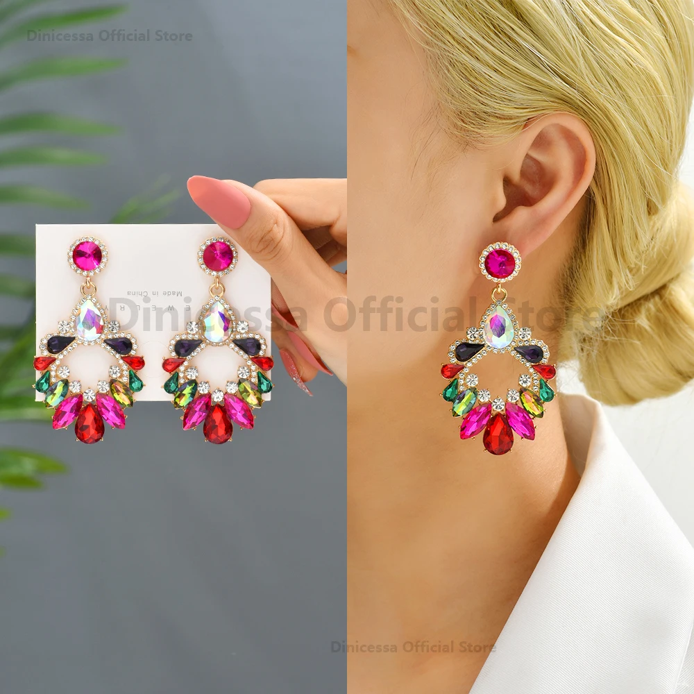 Fashion Multicolor Crystal Glamorous Decor Bride Unusual Wedding Party Jewelry Trend Luxury Design Dangle Earrings For Women