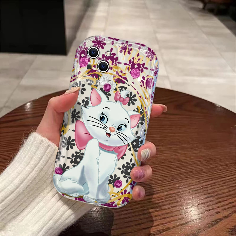 Disney Cute Marie Cat Pink 3D Wave Case For iPhone 15 14 13 12 11 Pro Max Mini X XR XSMAX 8 7 6S Plus Soft Silicone Cover