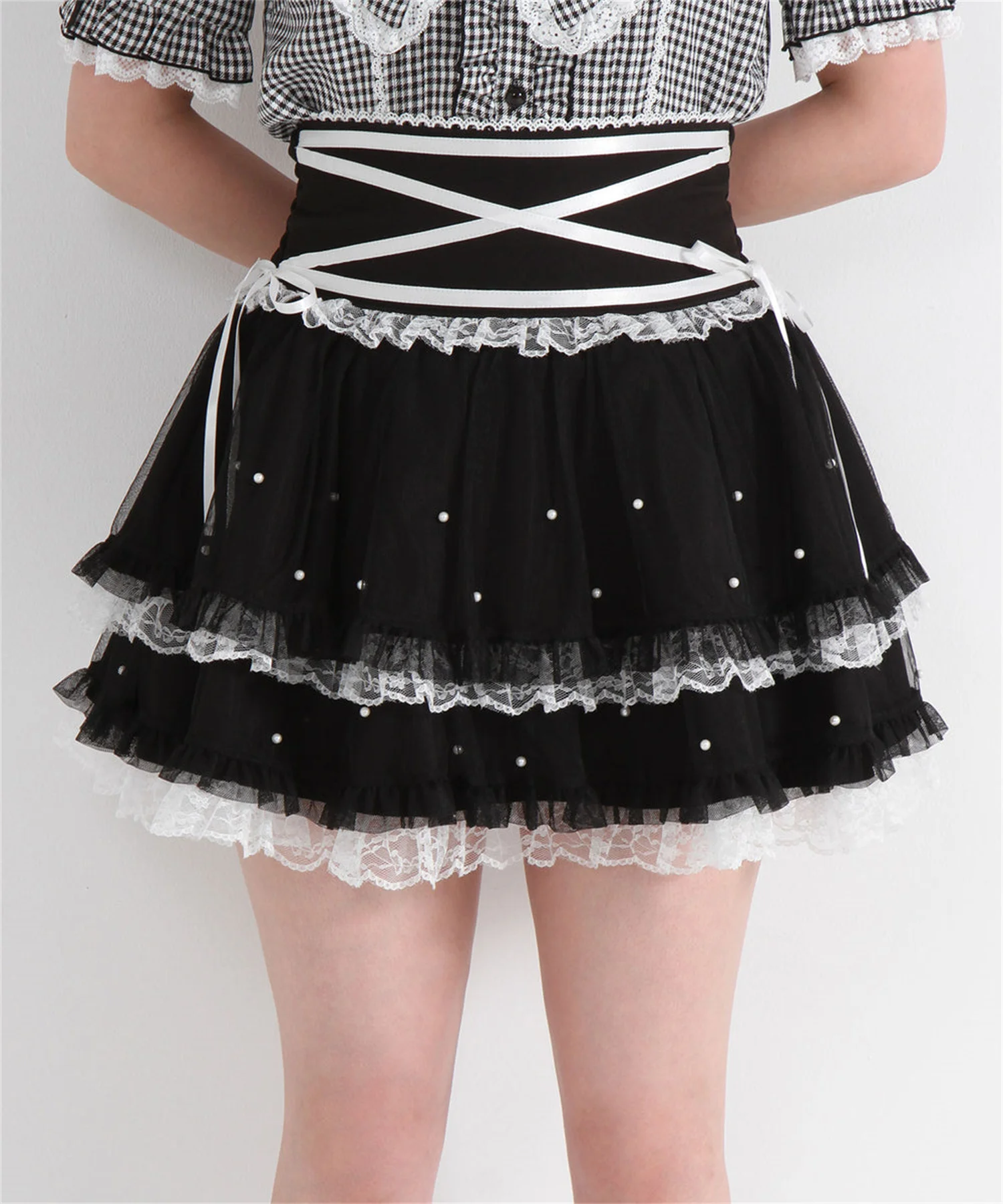 Saias japonesas estilo mina produzidas em massa, renda, patchwork, frisado, cintura alta, arco, linha a, doce, fofo, versátil, lolita, saia feminina