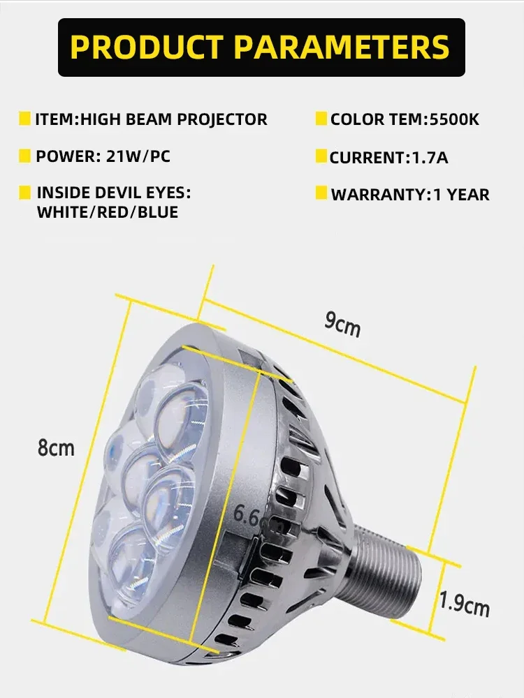 SANVI LED High Beam Projector Lens with Devil Eyes H1 H4 H7 9005 9006 Replacement Lens for Car Headflight Led Lights Lamp