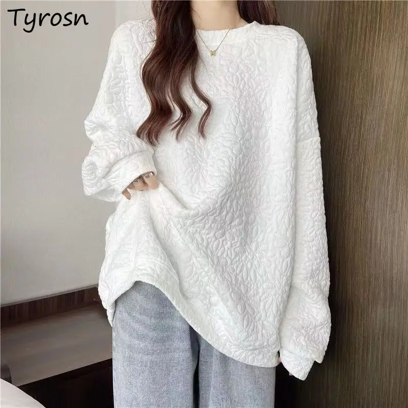 Sweatshirts Women Sporty Design Solid Simple Elegant Tender Students Leisure Loose All-match Korean Style Spring Vintage O-neck