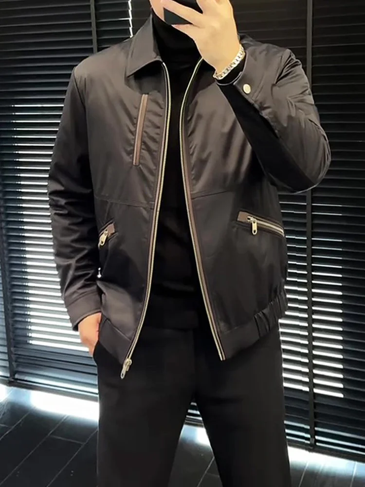 

Busin Casual Men's down Jaet Warmth Flip Collar Lightweight Luxury Faion Winter Outerwear Polyester Fiber Zipper