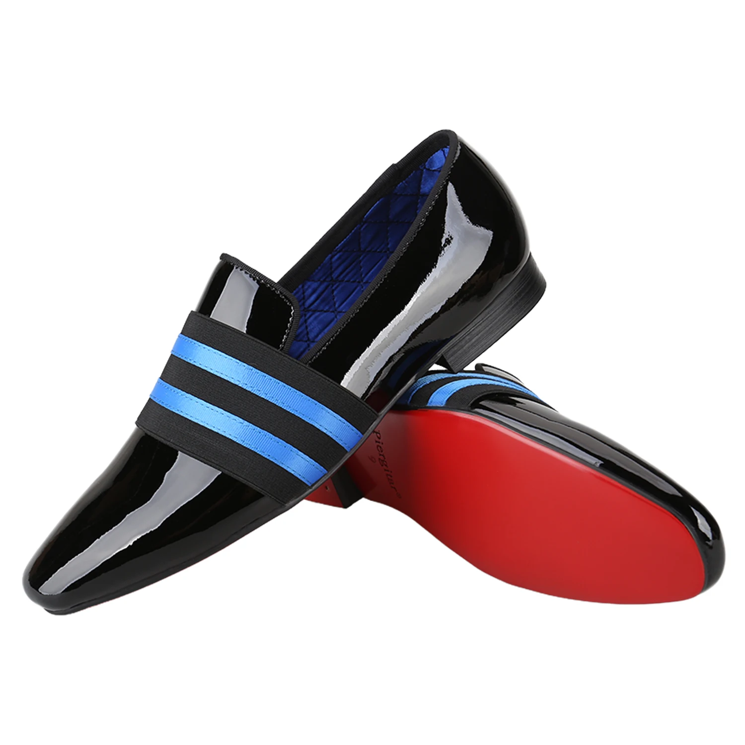 Piergitar Brand Handmade Patchwork Colour Crossband Men Patent Leather Shoes Comfortable Wear Slip-On Loafers For Fashion Party