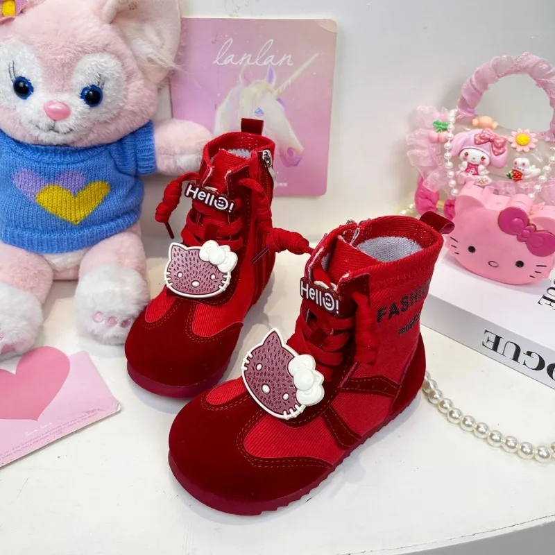 

Kawaii Hello Kitty Sanrio, студенческие удобные теплые ботинки с милыми героями мультфильмов, детские противоскользящие ботинки, обувь на плоской подошве, подарок на день рождения для детей