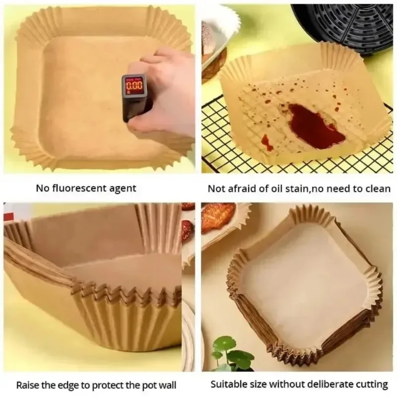Air Fryer Paper Liners Disposable Oil-Proof Waterproof Baking Paper Round Square And Rectangle Parchment Kitchen Party Supplies view 4
