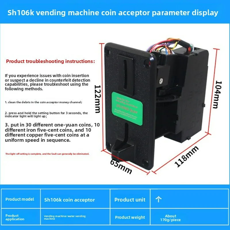Original SH106K Coin Mechanism for Water Vending Machine Accepts 1Yuan 5Jiao Coins Coin Operated Games