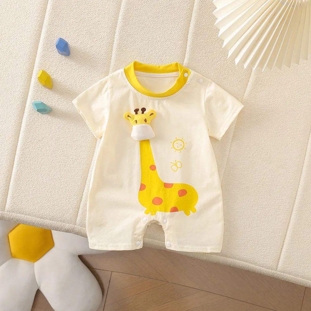 Infant and Toddler Summer Thin Cotton Giraffe One-Piece Cartoon Cute Short-Sleeved Romper for Boys and Girls That Absorbs Sweat and Is Breathable