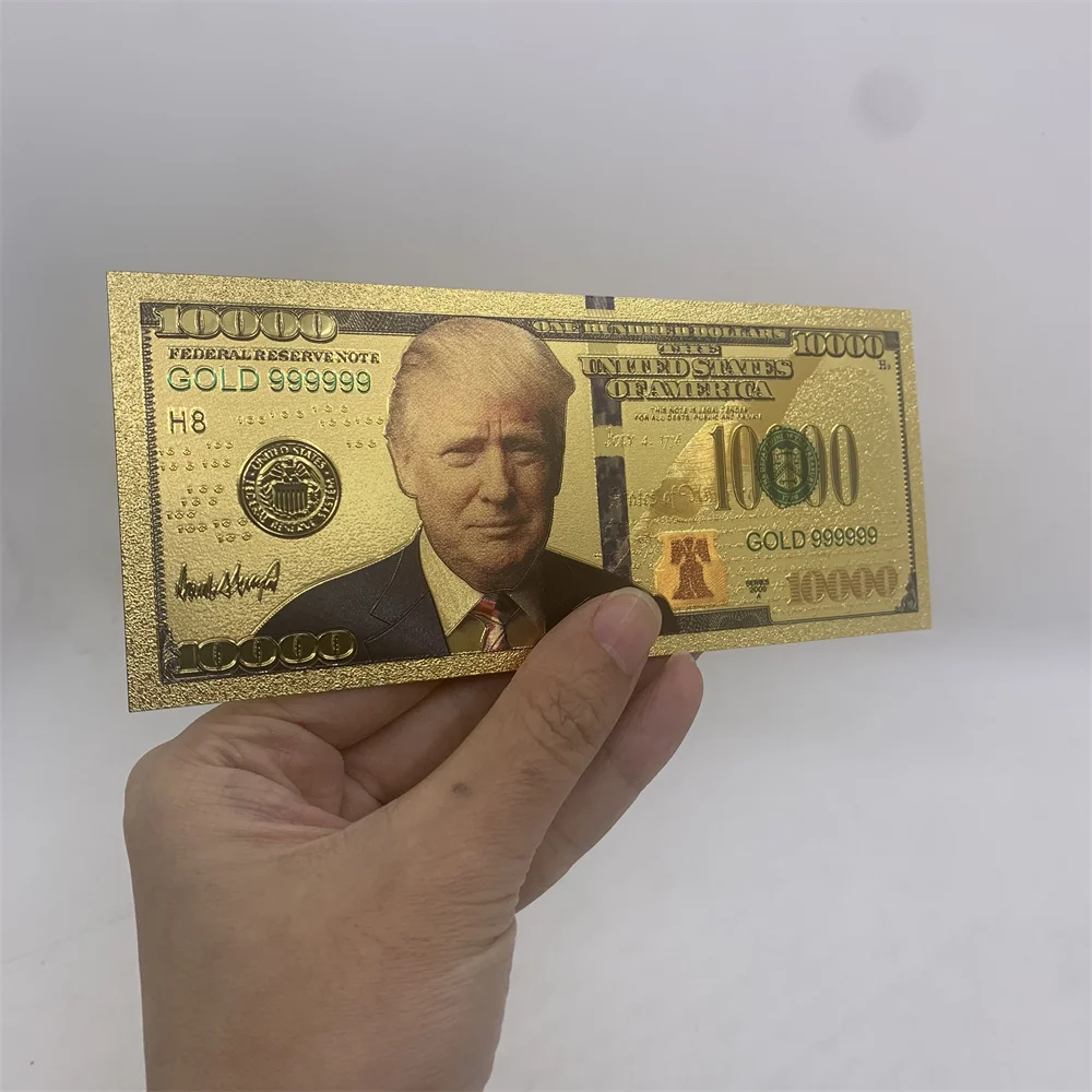 

100pcs USD $10000 Gold Banknote 45th President of American Donald Trump Gold Foil US Dollar Bill Collectible Gifts Home Decor