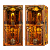 DIY Wooden Book Nook Shelf Insert Miniature Model Kits Monastery Library Bookshelf Handmade Bookend for Friends Birthday Gifts