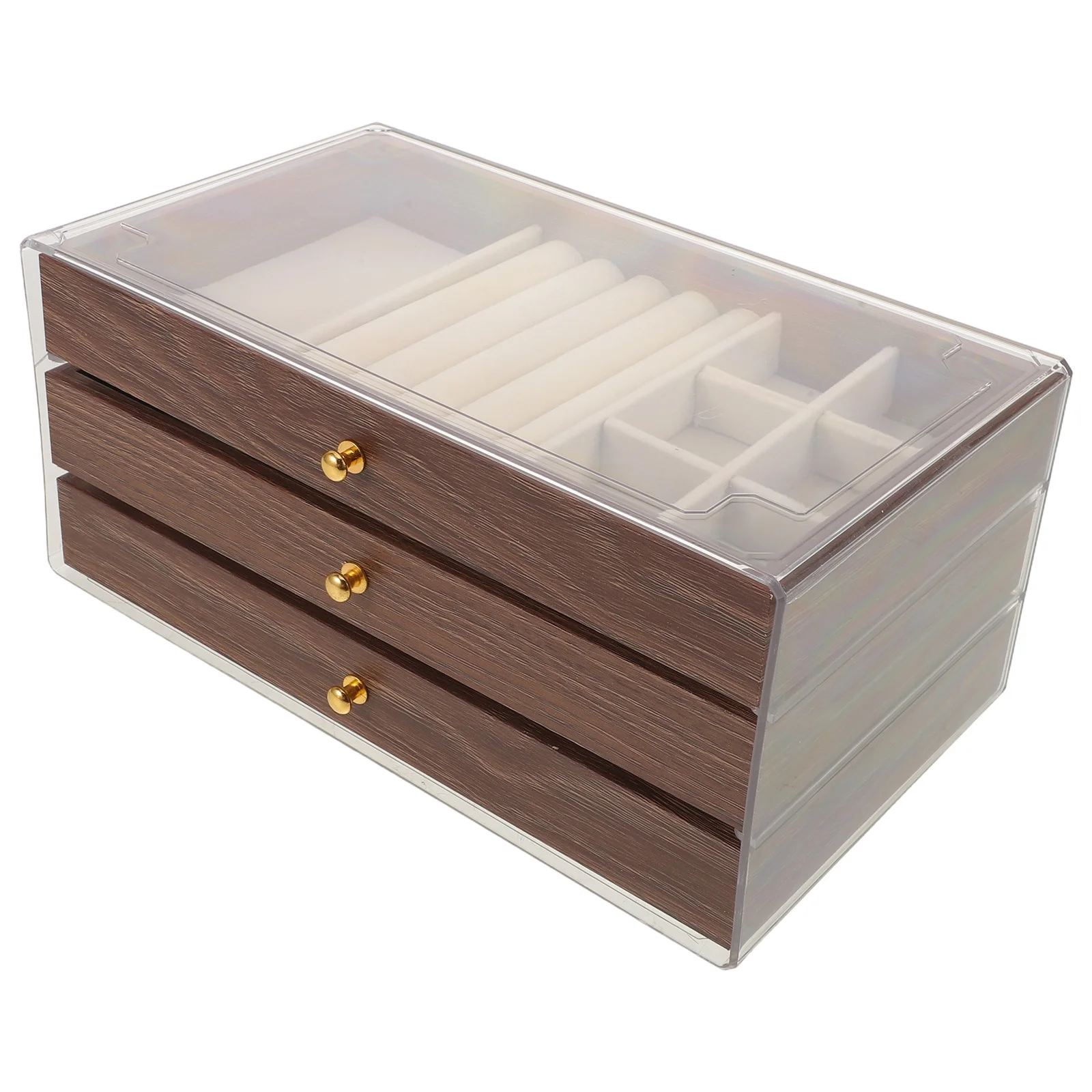 

3 Layer Jewelry Box Vintage Style Wood Finish Trinket Storage Case For Necklace Bracelet Earring Organizer Countertop Decorative