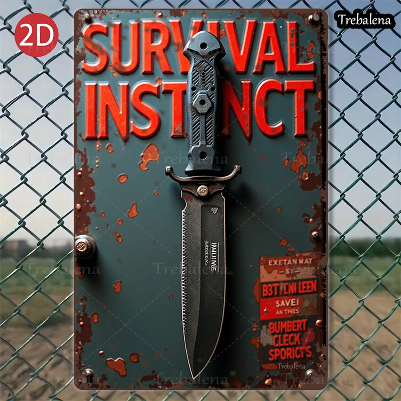 

1PC 2D Flat 8*12inch Metal Sign Survival Instinct Knife Rustic Metal Sign