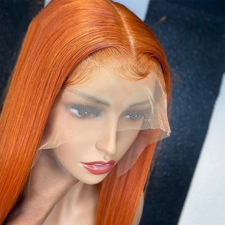 Sleek Ginger Orange 13x5 Brazilan Straight Lace Frontal Human Hair Wigs HD Lace Transparent Wig Nature Remy Lace Frontal Wigs