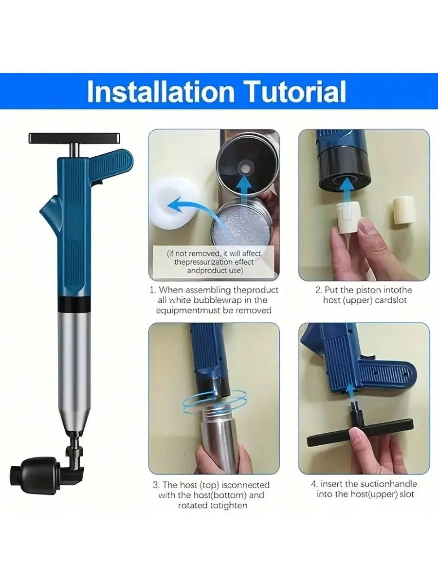 Set stantuffo per WC ad aria ad alta pressione: non sono necessarie batterie, ideale per tubi intasati nel lavello della cucina e il bagno.