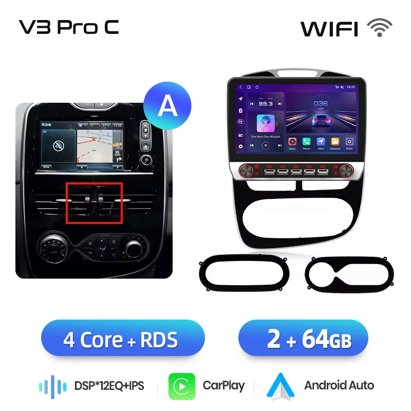 Junsun 13.1″ QLED Draadloze CarPlay Android Auto Autoradio Voor Renault Clio 4 ZOE 2012-2019 Intelligente Systemen DSP SWC RDS GPS