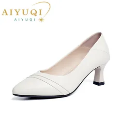 AIYUQI scarpe eleganti da donna in vera pelle 2024 nuove scarpe da donna primaverili scarpe da donna a spillo con punta a punta a bocca poco profonda