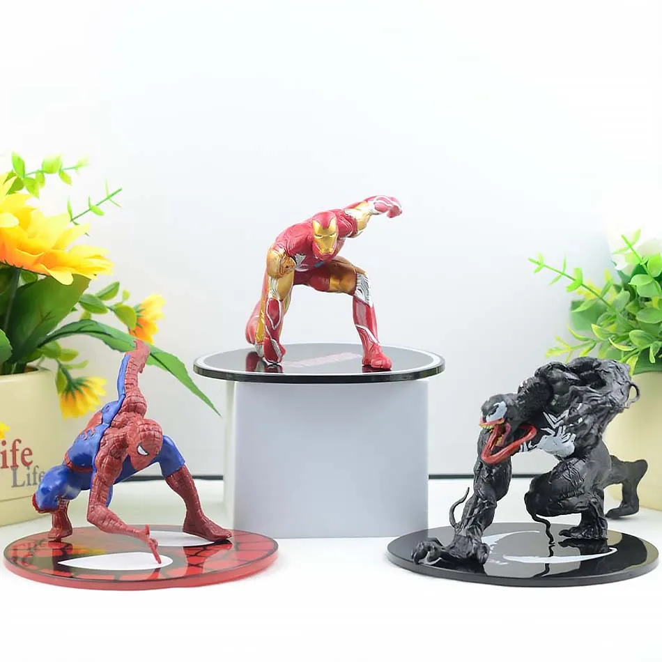 Novas maravelas quentes quadrinhos ironmans spidermans venenos modelo artesanal material pvc animações decoração presentes de aniversário das crianças