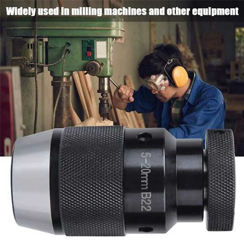 Drill Chuck 5-20mm B22 Self-Locking Drill Chuck High Precision Milling Machine Automatic Tightening Lathe