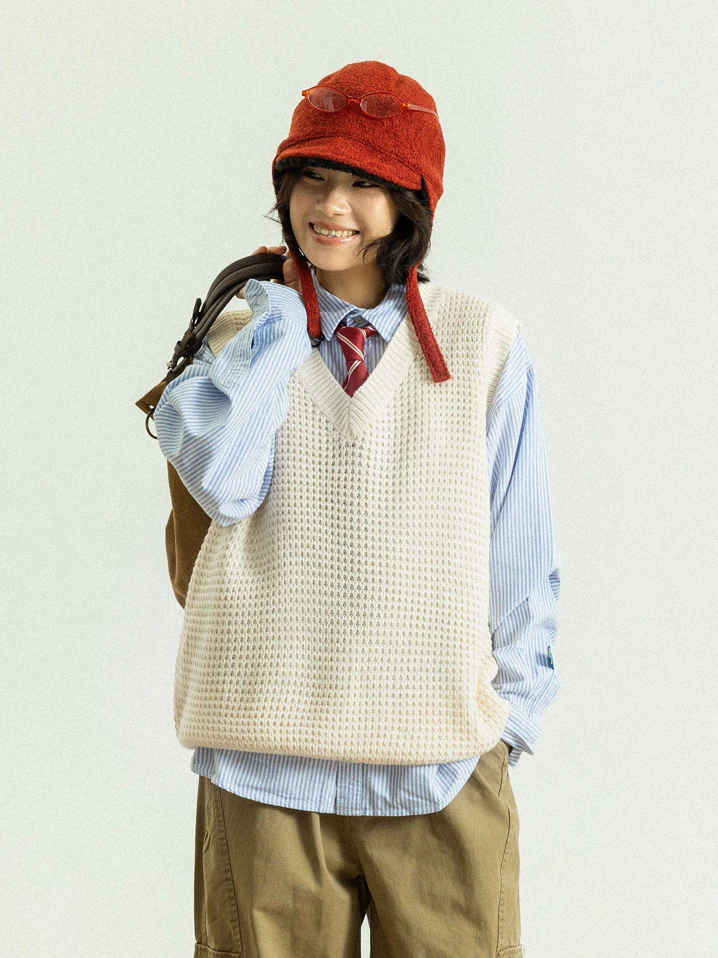 

Жилет-свитер GoodNorth с V-образным вырезом, вязаный, с узором «сосна», повседневный, свободного кроя, женский, для многослойных образов, осень-зима