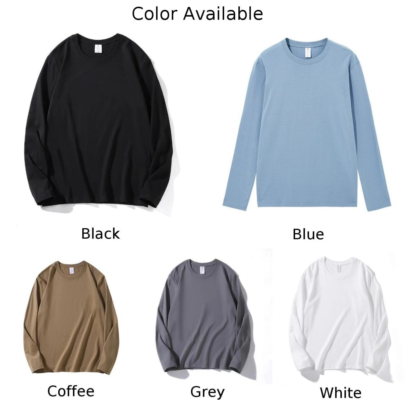 Casual Men\'s Cotton Long Sleeve T-Shirts Round-Collar Solid Color Basic Tees Tops Pullovers T Shirt Man Clothing