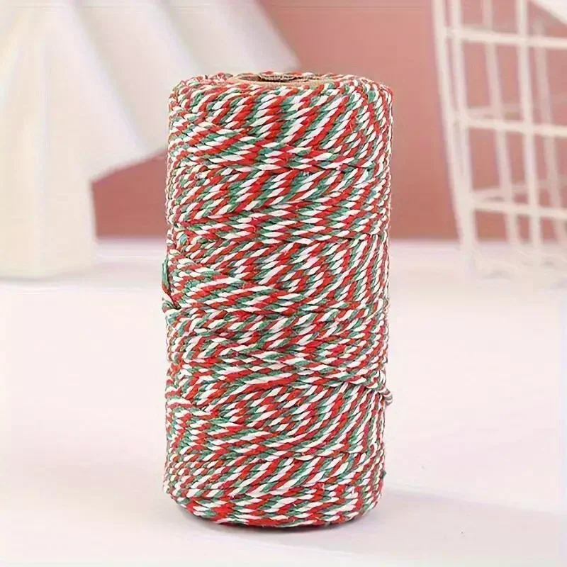 1 Rolle/2 Rollen Geschenkverpackungsband, handgewebtes DIY-Seil, weiß, rot, grün – sehr gut geeignet für Geschenkverpackungen und Heimwerkerarbeiten – Detail 3