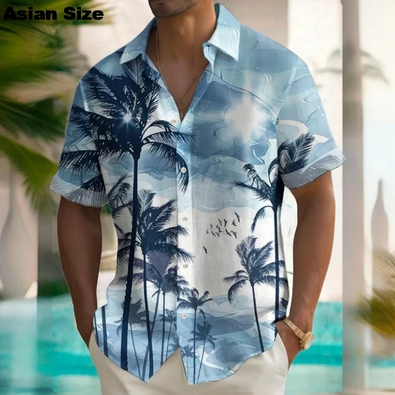 3d Beach Flower Print Hawaiian Shirts 2025 Men's Shirt Summer Daily Casual Short Sleeve Shirts For Men Loose Clothing Blouses