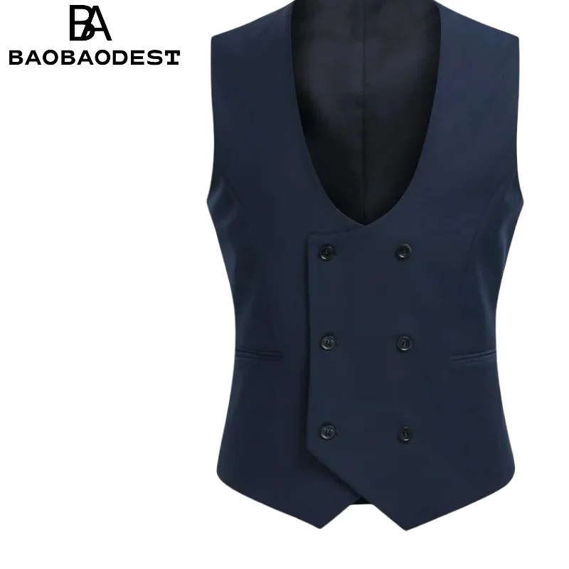 

Men's Double Breasted Western Vest | Scoop Neck Business Waistcoat for Office/Cowboy Themed Events Sturdy Lining