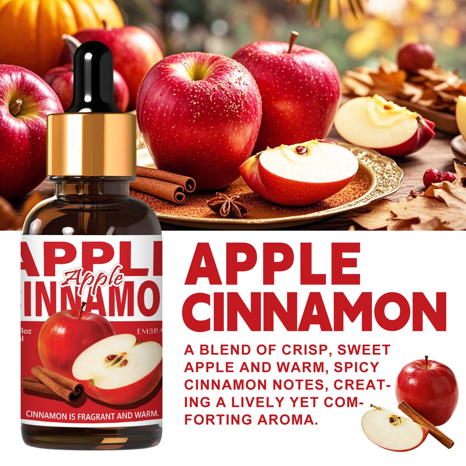 30ml Apple Cinnamon Fragrance Oil Car Air Freshener Oil For Diffusers, DIY Projects,Warm Fragrance, Gift for Friends