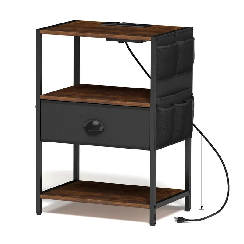 Customized cross-border explosion with USB socket bedside table bedroom living room rack simple wind with cloth bag storage rack