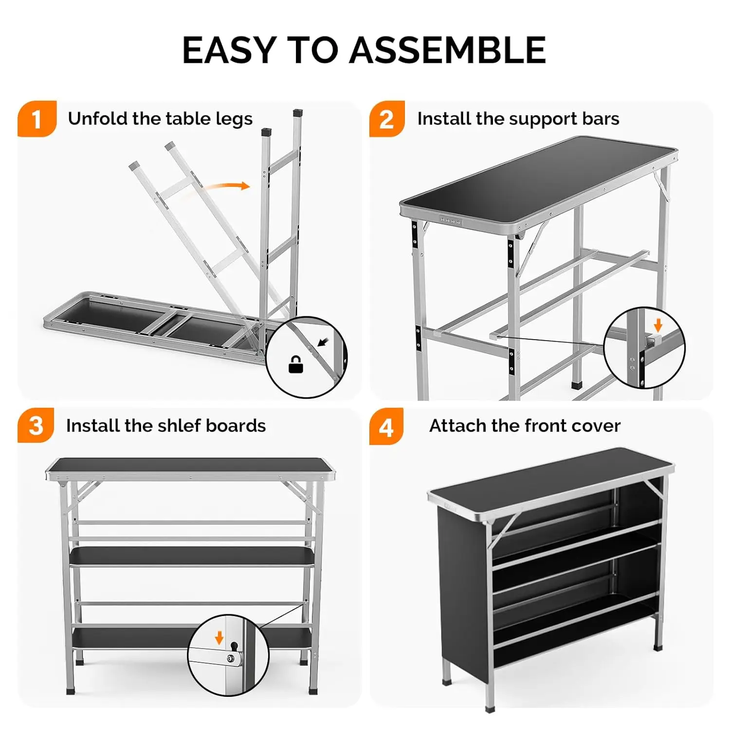 طاولة بار محمولة مقاس 43 بوصة، أرفف من 3 طبقات، حقيبة حمل، طاولة بار متنقلة للمناسبات والحفلات والتخييم والنزهات والعرض التجاري في الهواء الطلق والداخل