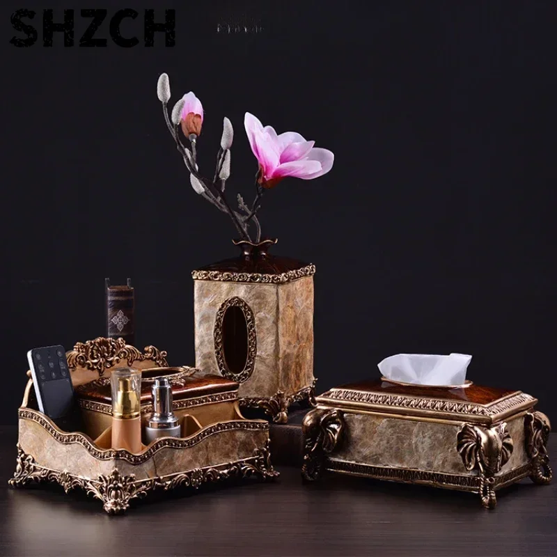 Retro Tissue Box Partitioned Remote Control Holder Antique-Style Living Room Decor Vintage Home Organizer
