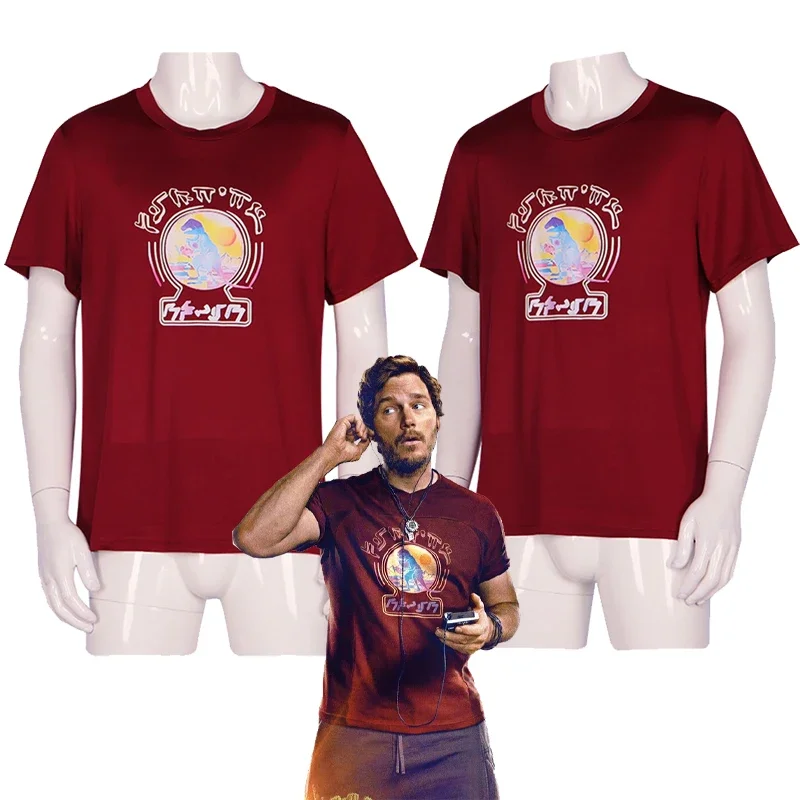 Movie Guardians of The Galaxy Vol 3 Cosplay Costume Star Lord Shirt Peter Jason Quill Cosplay Red Short Sleeve T-shirt for Adult