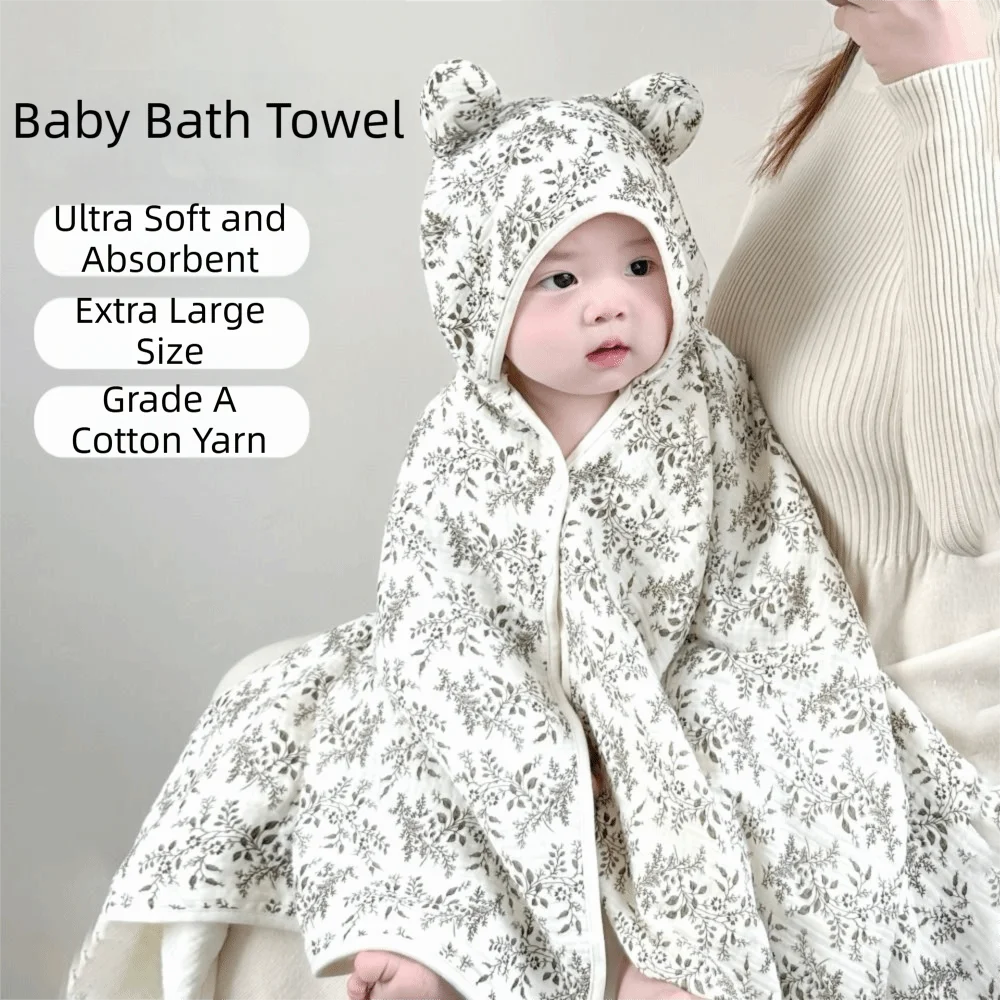 

Bear Printed Infant Hooded Towel Wrap Blanket Single Layer Soft Texture Baby Swaddle Cloth Breathable Material Cloak