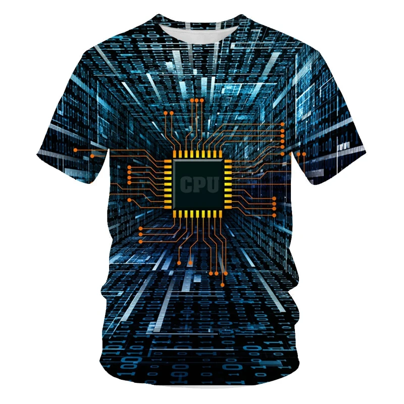 Summer Short-sleeved Tops Fashion Electronic Chip 3D Print T Shirts Cool Circuit Board Graphic T-shirt For Men Hip Hop Clothing