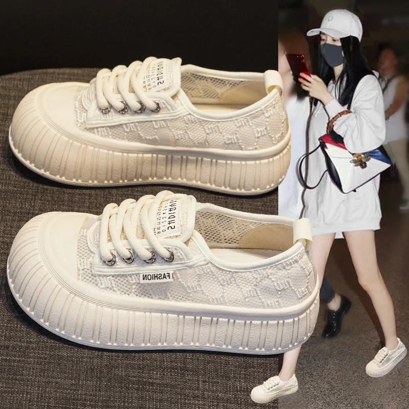 

Summer mesh breathable white shoes for women 2025 New Hot-Selling Versatile Chunky Sneakers Thick-Soled Platform Fisherman Shoes