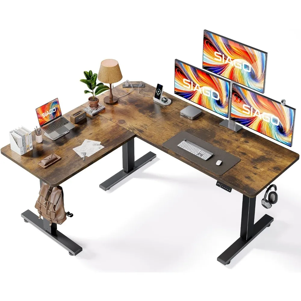 

L-shaped standing table -63 x 55 inches adjustable corner standing table with charging station - L-shaped seated standing table