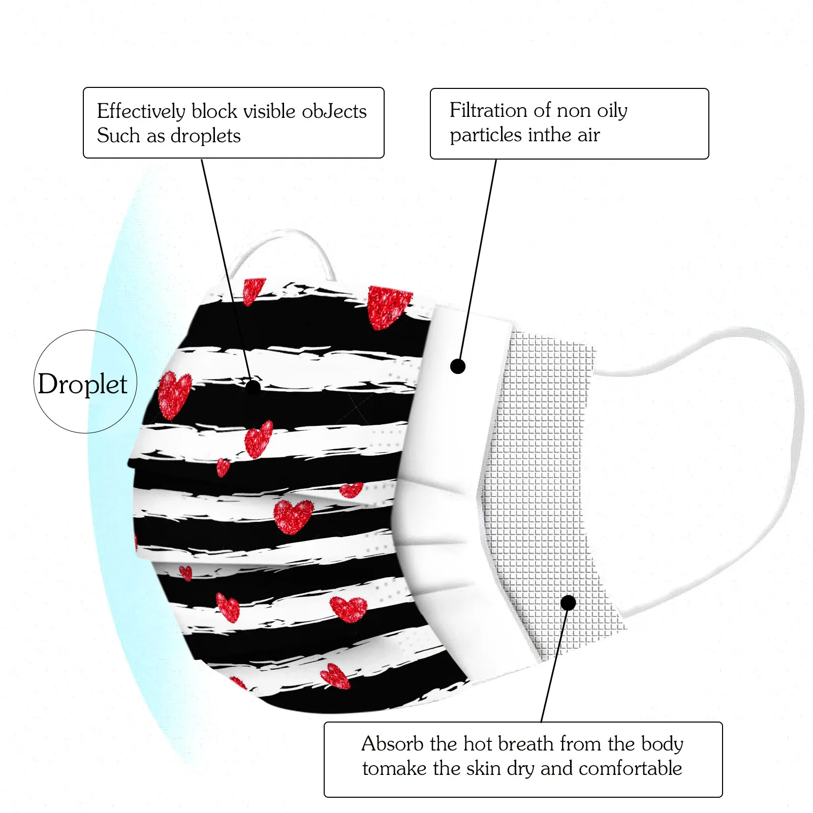 10/50 قطعة عيد الحب الكبار قناع غير قابل لإعادة الاستخدام زوجين واقية تنفس قناع الحب قناع مخطط المواعدة حماية #2