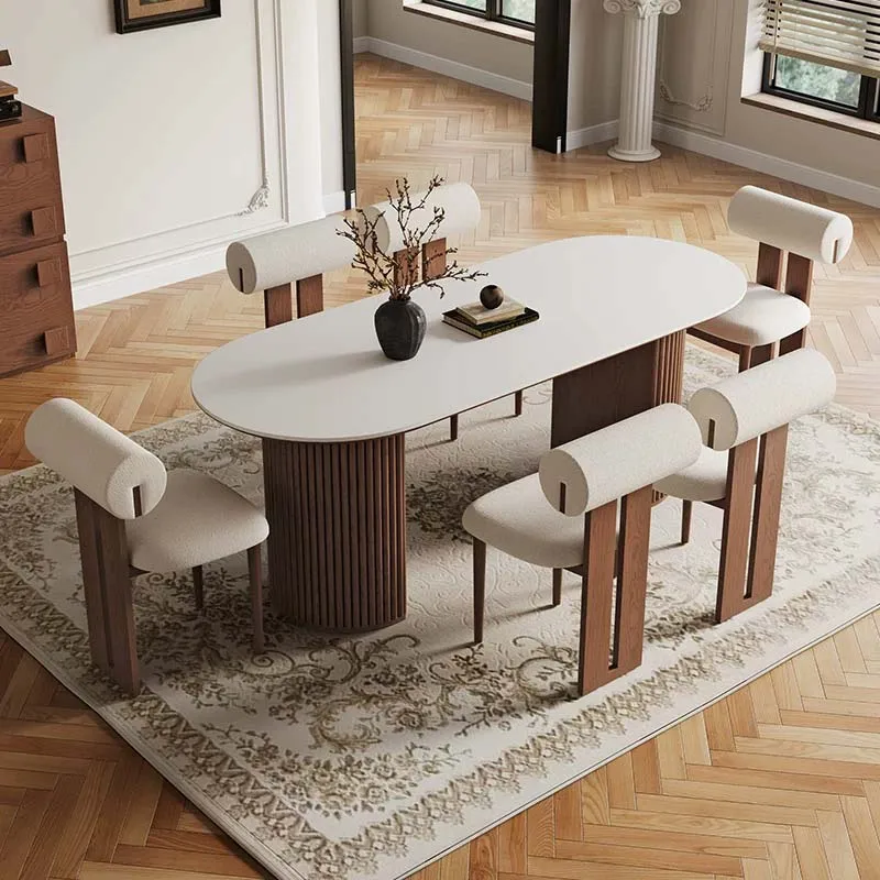 Modern Luxury Italian Dining Furniture Elegant Wooden Oval Dinner Table Chairs For Home Restaurant Hotel Use Solid For Home Bar