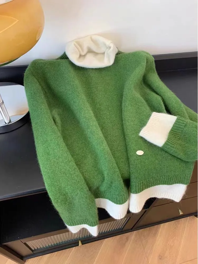 เสื้อไหมพรมถักทรงสูงสำหรับผู้หญิง ชั้นใน ไออาร์ท ดงดาเกต สไตล์ฤดูใบไม้ร่วง ฤดูหนาว แฟชั่น อุ่น ยาว