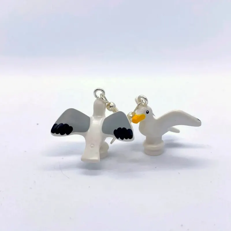 New White Seagull Building Block Model Drop Earrings Funny Plastic Bird Animal Handmade Jewelry Women's Earrings Gift for Her