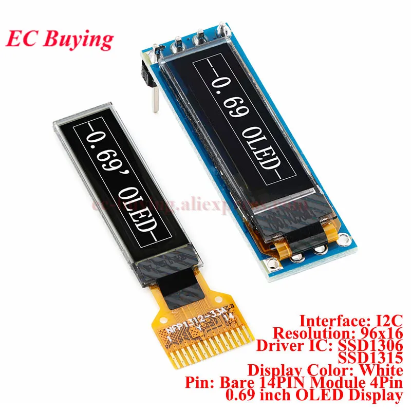 5Pcs/1pc 0.69 inch OLED Display Module White Bare 0.69