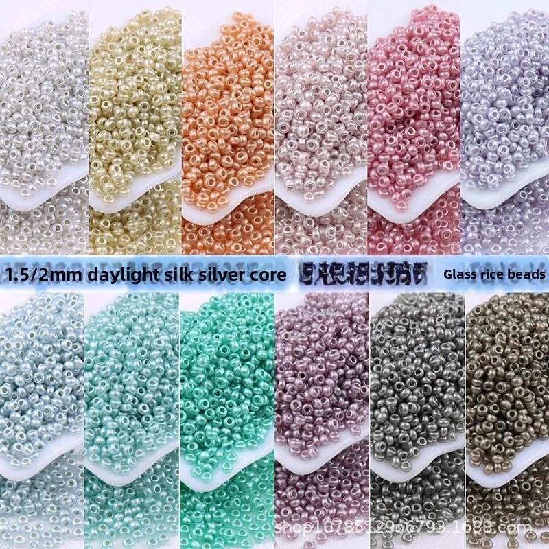1,5/2 mm hochwertige Tageslichtseiden-Glasreisperlen mit Silberkern, handgefertigte DIY lose Perlen