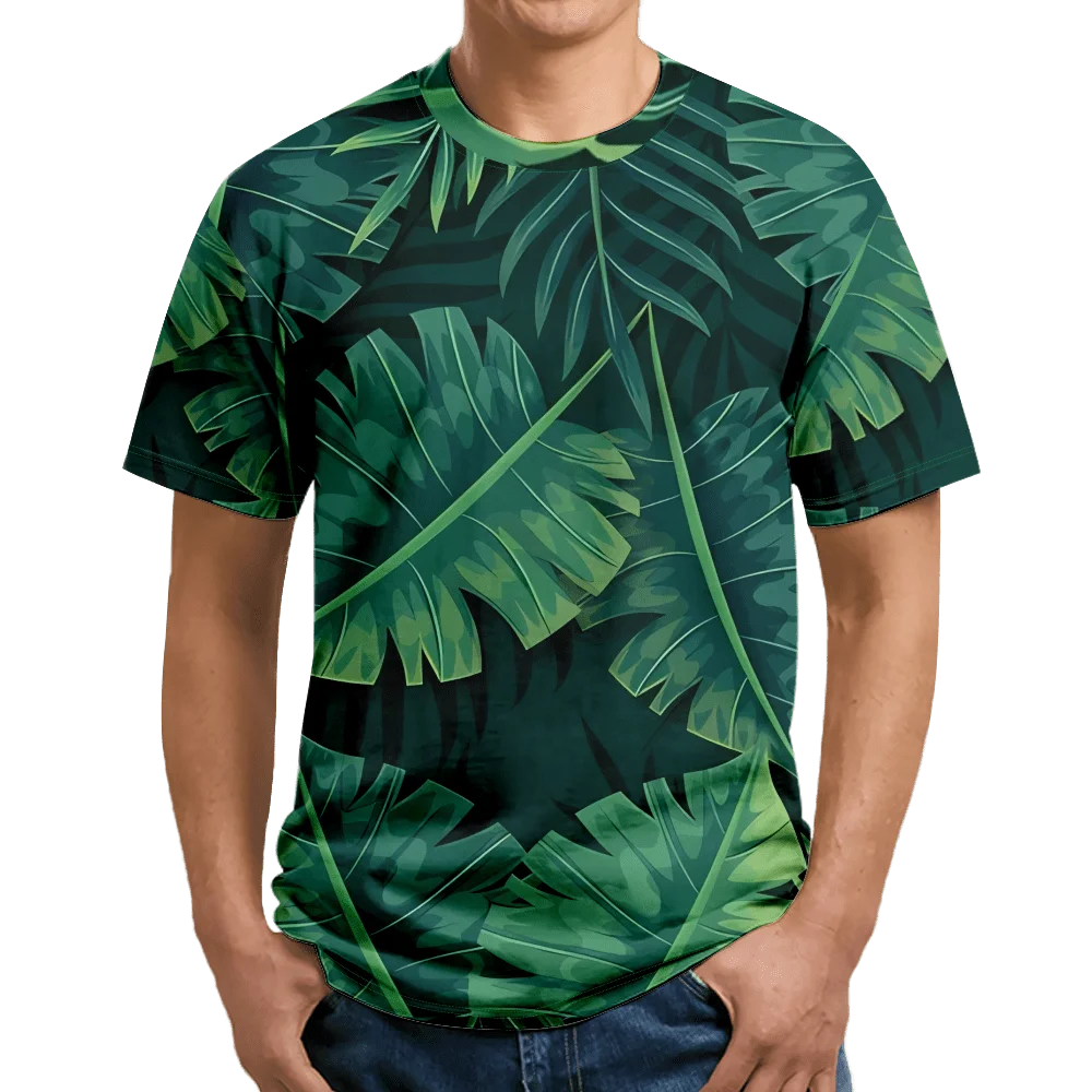 Mens Hawaiian T-shirt Tropic Floral Palm Leaf Graphic T Shirt For Men Clothing Casual 3D Print Plant T-shirt Women Short Sleeve