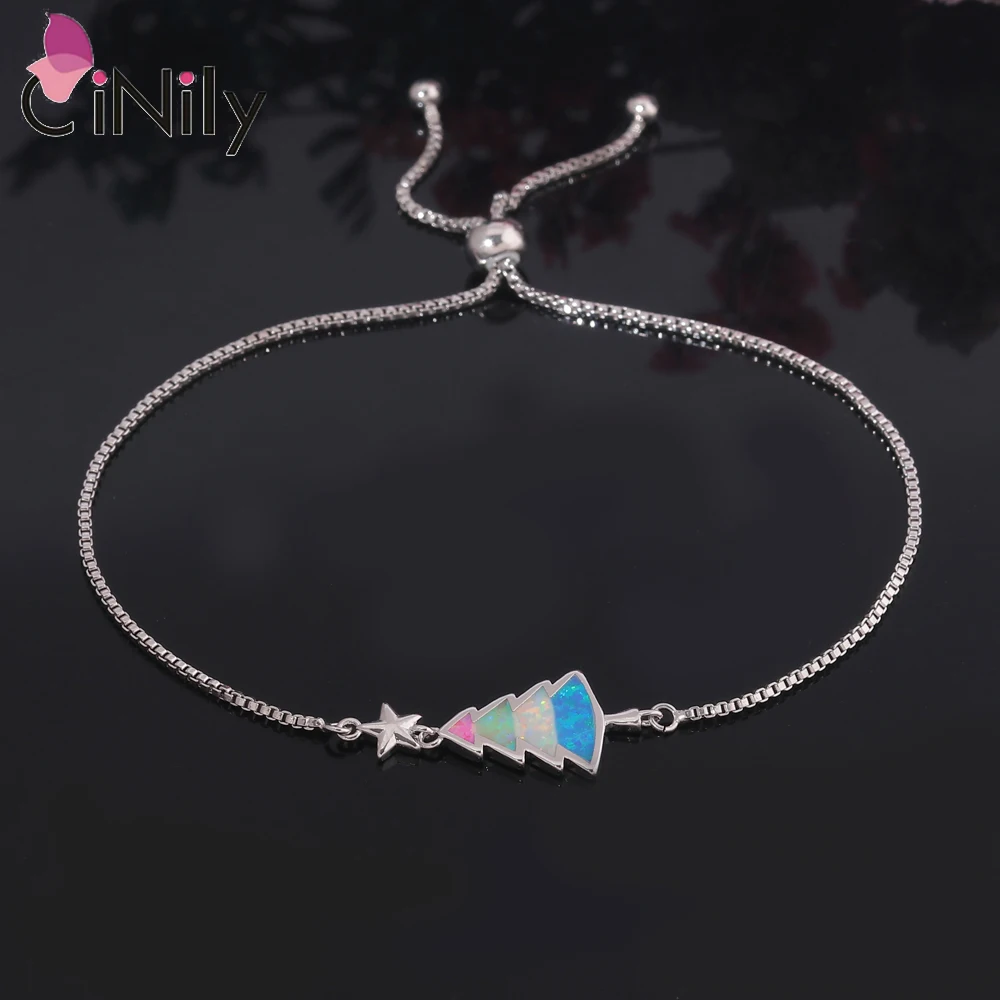 CiNily Christmas Tree Multicolor Opal Bracelet Silver Plated  Adjustable Bracelets for Women Birthday Party ​Fashion Jewelrys