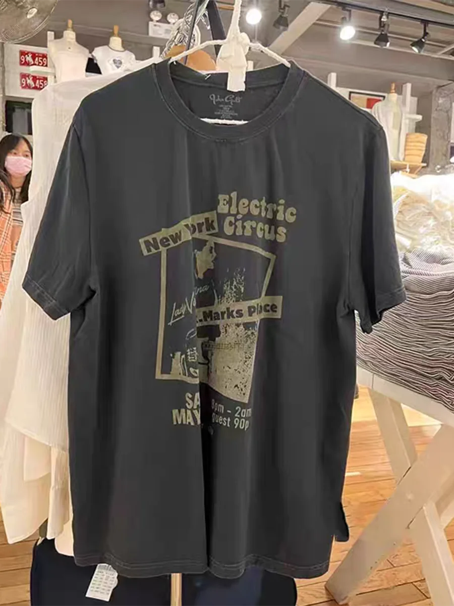 Letter Guitarist Graphic Tee Shirt Summer O-neck Short Sleeve Cotton Loose Retro Tshirt Streetwear American Vintage y2k T-Shirts