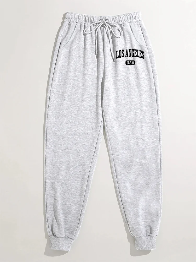 Los Angeles letter printed sports pants, casual daily pants, women's clothing