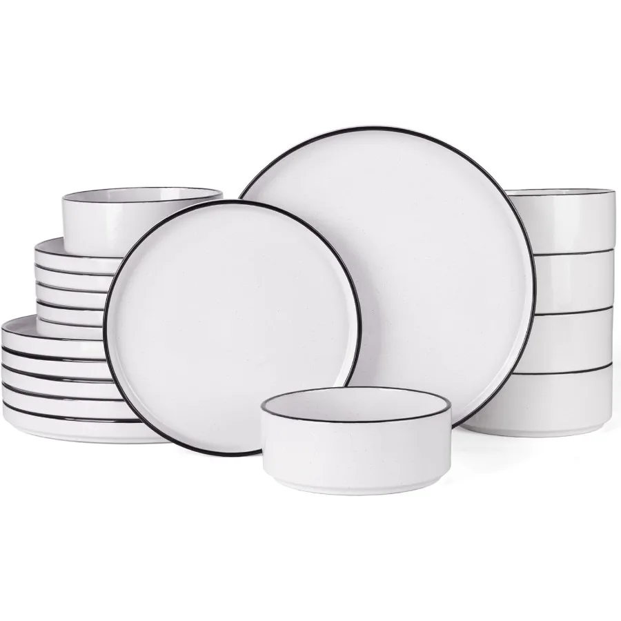 

Наборы тарелок и мисок Nebula, набор столовой посуды из 18 предметов, набор посуды на 6 белых с черной оправой