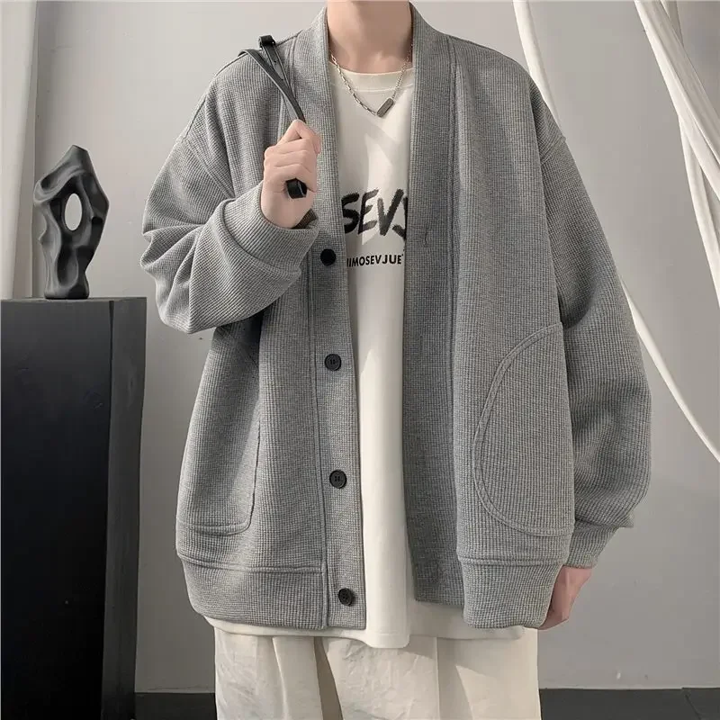 Men Cardigan V-neck Cardigan Hoodie Men Fashion Style Spring and Autumn 2023 New Lazy Wind Loose Casual Jacket Men Coat