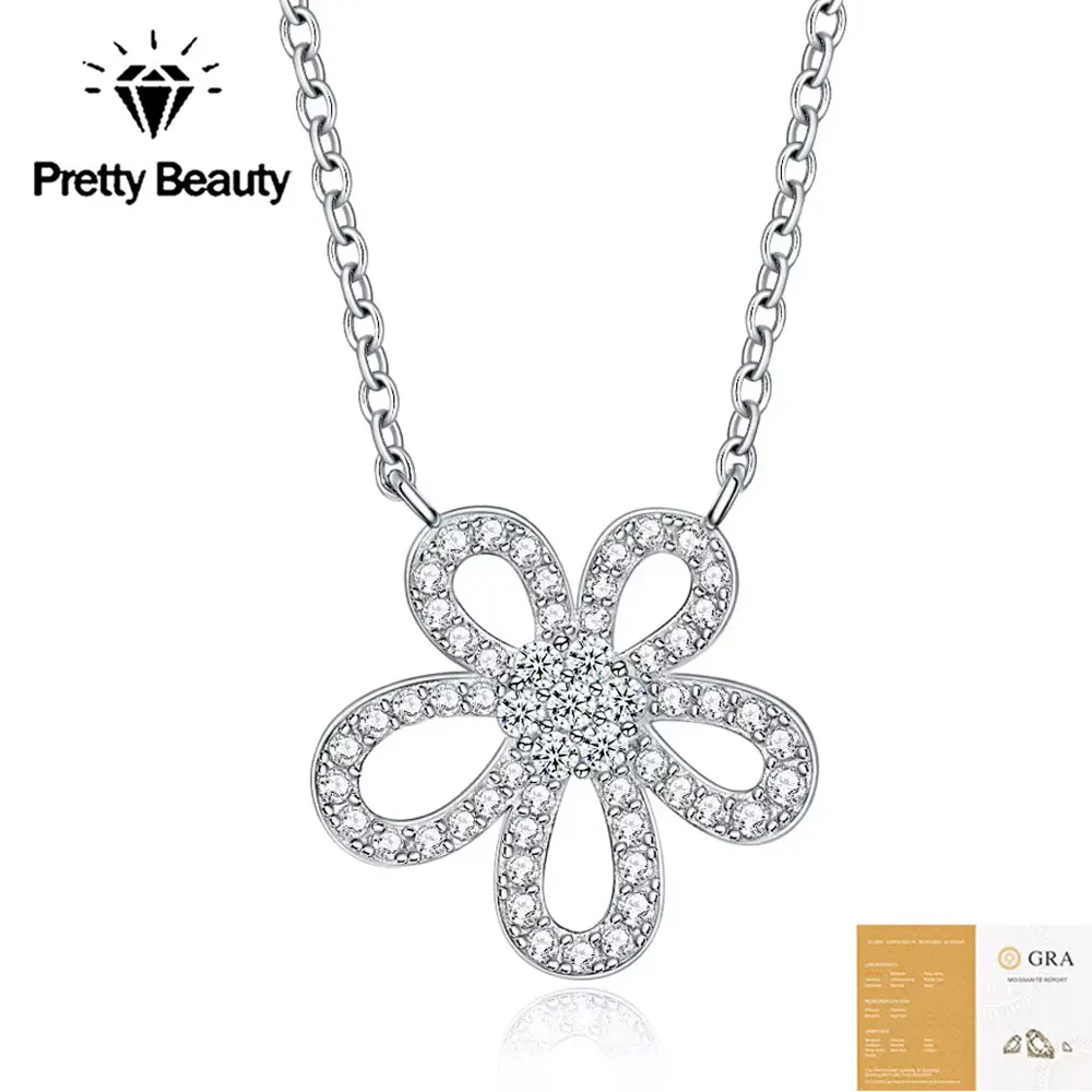 Pretty Beauty Moissanite Flower Necklace for Women S925 Silver Dainty Floral Pendant Necklace Hypoallergenic Everyday Jewelry