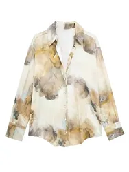 HH Spring Tie Dye Print Blouse Lapel Single Breasted Long Sleeve Shirts Fashion Female Casual Streetwear Chic Top