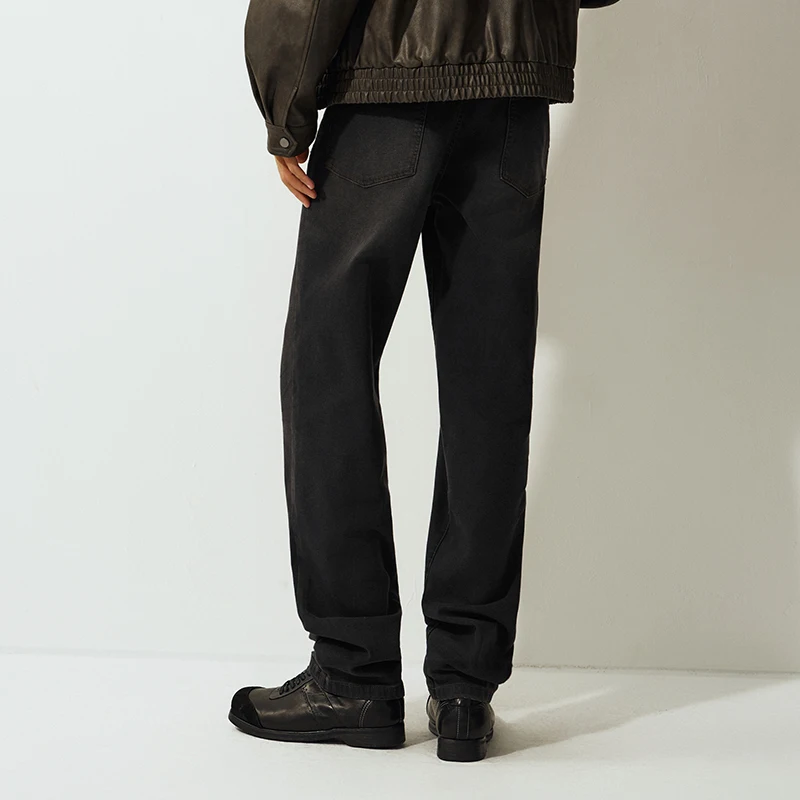 Semir Senrou الدينيم الجينز الرجال ويسكي الرجعية المتعثرة مستقيم الساق 2025 شتاء جديد السراويل الطويلة ملابس رجالية مرنة
